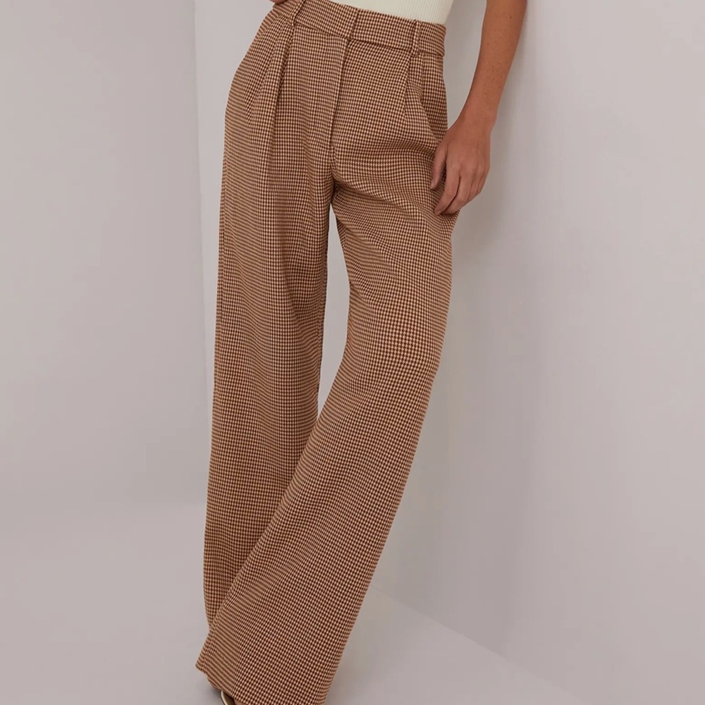 Favorite Daughter Toffee Houndstooth Wide Leg Pleated Waist Pants 6